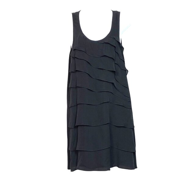 Theory Dorosa Captivate 100% Silk Ruffled Layers Sleeveless Black Mini Dress Sz - Picture 3 of 8